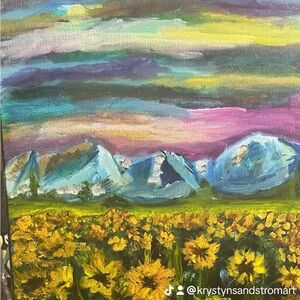 Blue and Green Mountain Landscape Painting